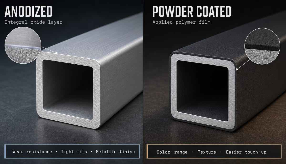 Engineering comparison between anodized and powder coated aluminum fumniture extrusions Engineering comparison between anodized and powder coated aluminum fumniture extrusions
